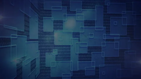 Digital data processing with binary code and geometric shapes in animation 動画素材 306637661