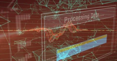Digital data processing with dynamic graphs and futuristic network connections Stock Illustration