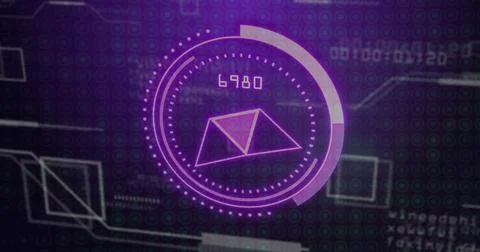 Digital data processing image with geometric shapes and numerical display over Illustrazione stock