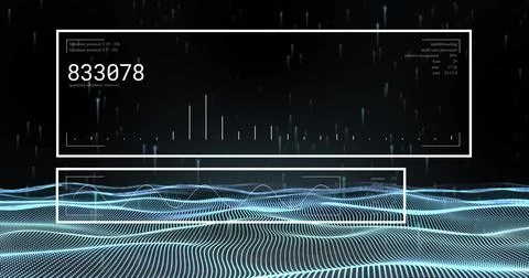 Digital data processing image over abstract landscape with numerical values Stock Illustration