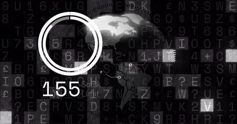 Digital data processing image over rotating globe with 155 stock limit text Stock Illustration