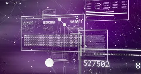 Digital data processing image over abstract network connections on purple 写真素材