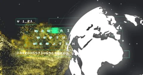 Digital data processing image over globe and binary code Stock Photos
