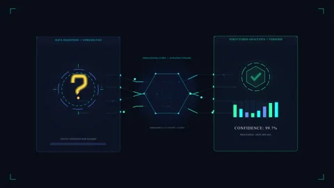 Digital data processing motion graphic with question mark and chart loop Stock Footage 346541622