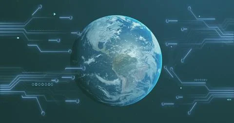 Digital data processing over rotating Earth image Stock Illustration