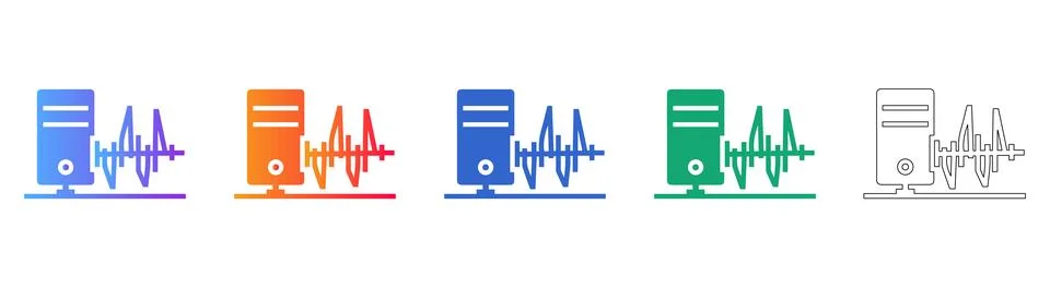 Digital Data Processing &amp; Server Communication Icon Set with Waves Illustrazione stock