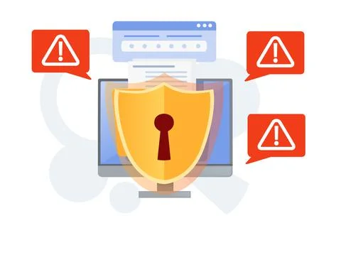 Digital data protection concept with golden shield lock and security error Stock Illustration