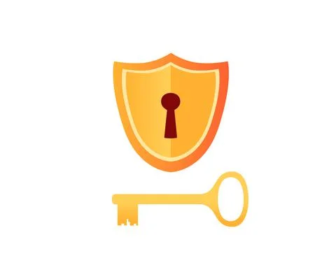 Digital data protection concept with golden shield lock and key vector Stock Illustration
