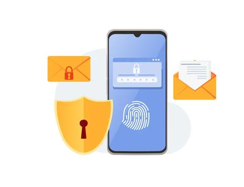 Digital data protection concept mobile payment security app with fingerprint Stock Illustration