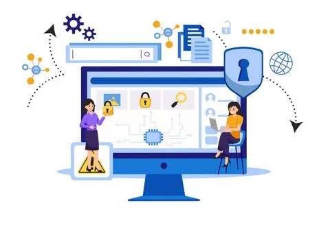 Digital data protection design vector. Cyber security illustration background. Stock Illustration