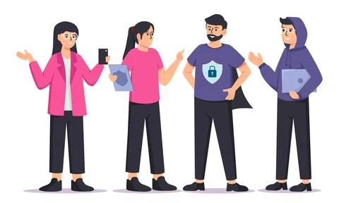 Digital data protection design vector. Cyber security cartoon character ill.. Stock Illustration