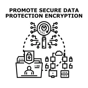 Digital data protection encryption promoting secure information Stock Illustration