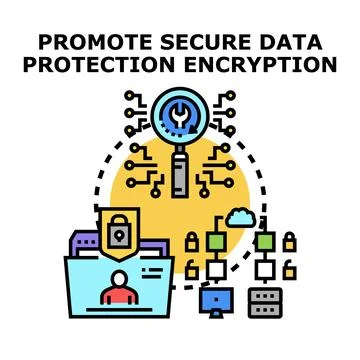 Digital data protection encryption promoting secure information Stock Illustration