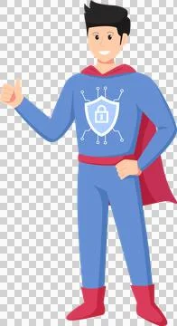 Digital data protection illustration with cyber security cartoon character. Stock Illustration