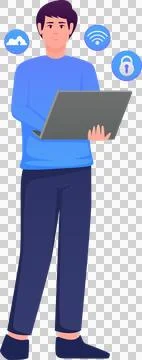 Digital data protection illustration with cyber security cartoon character. Stock Illustration