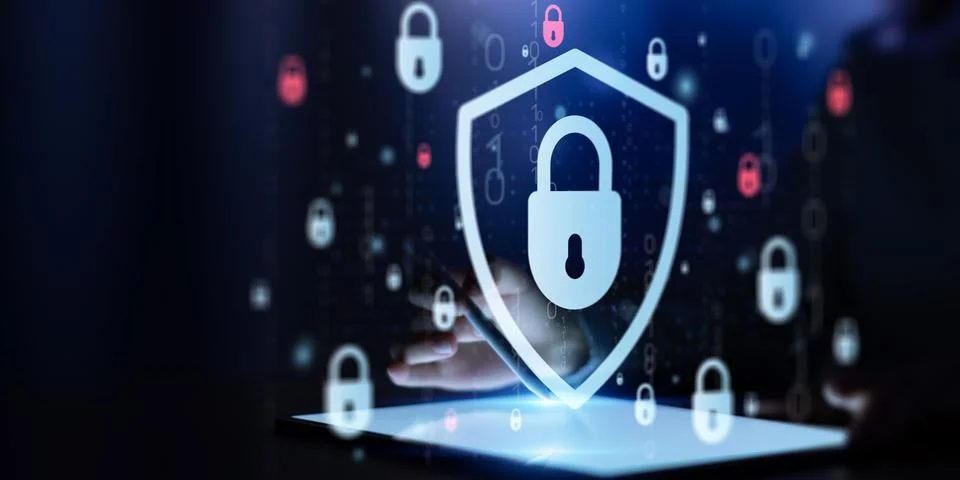 Digital Data Protection Interface Showing Secure Access and Cybersecurity Shi Foto stock