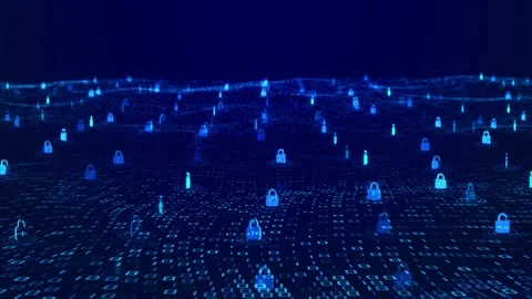 Digital Data Protection Network with Glowing Security Locks Stock Footage 341365992