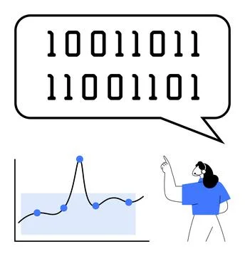 Digital Data Representation and Analysis in Binary Code Chart with Pointing.. 库存插图
