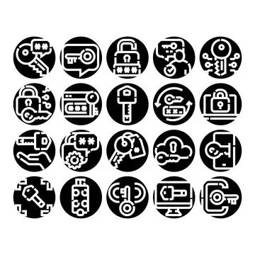 Digital data security and password key icons Stock Illustration