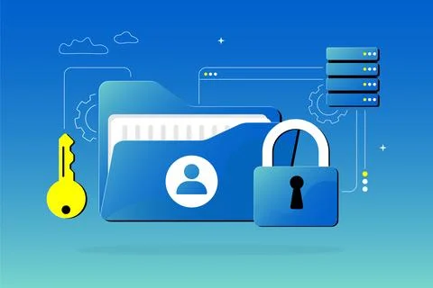 Digital data security concept with folder, padlock, and key Stock Illustration