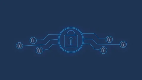 Digital data security concept showing dynamic motion of lock icons across a.. Stock Footage 339985504