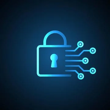 Digital Data Security Lock with Circuit Connections and Cyber Protection Co.. Illustrazione stock