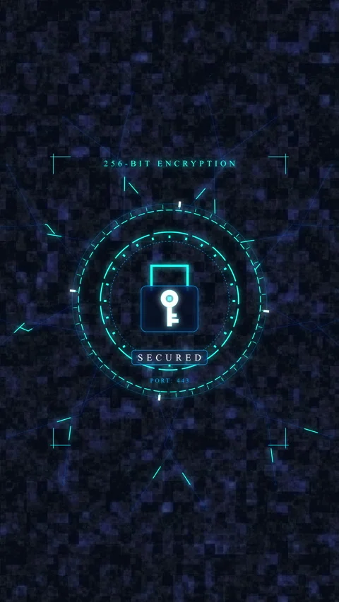 Digital data security padlock with encryption key icon in HUD Stock Footage 348328821