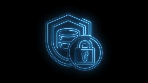 Digital data security technology animation with glowing neon style database.. Stock Footage 346003688