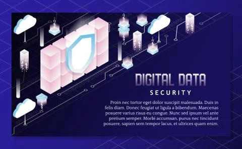 Digital data security vector isometric illustration Stock Illustration