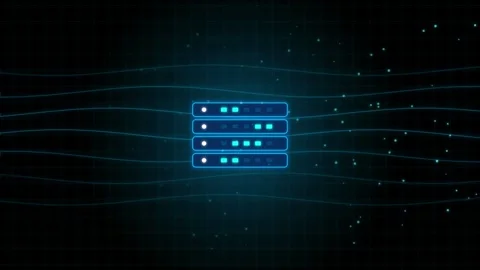 Digital data server rack with glowing blue lights and interconnected networ.. Stock Footage 345853010