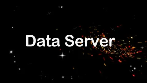 Digital data server text displayed against a backdrop of glowing particle Stock Footage 338386957