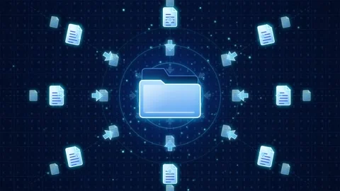 Digital data sharing concept illustrating file organization and transfer wi.. Stock Footage 345682093