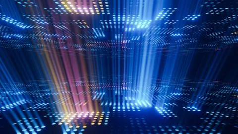 Digital data space with luminous blue technology grid background. Stock Illustration