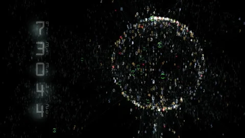 Digital Data Sphere Matrix Flowing Numbers Dark Background Stock Footage 293465573