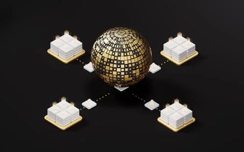 Digital data sphere with server device, 3d rendering. Stock Illustration