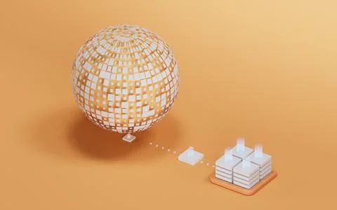 Digital data sphere with server device, 3d rendering. Stock Illustration
