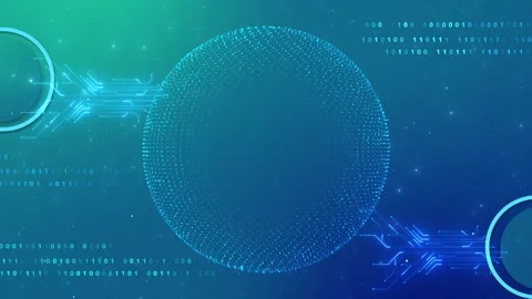 Digital data sphere technology dotted blue globe, binary code, circuit lines, te Stock Footage 340452270