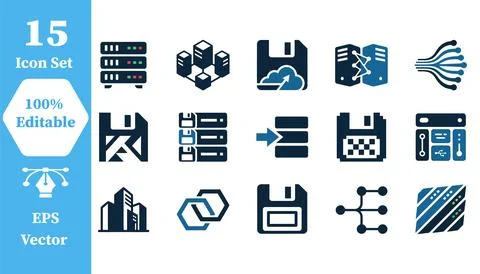 Digital data storage and cloud server technology icons with technology, dat.. 스톡 일러스트