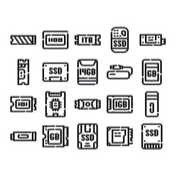 Digital data storage and memory device icons 스톡 일러스트