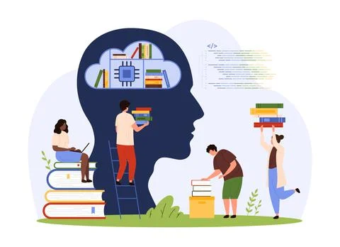 Digital data storage automation in cloud library with AI technology by tiny Stock Illustration