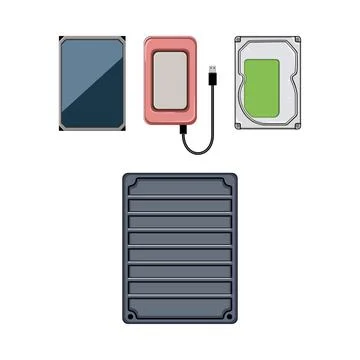 Digital data storage devices and computer hardware concepts Stock Illustration