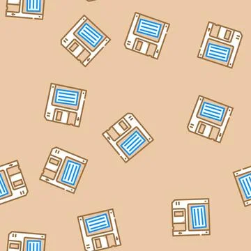 Digital data storage floppy disk vector seamless pattern Stock Illustration
