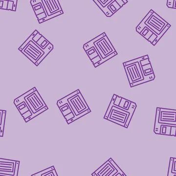 Digital data storage floppy disk line vector seamless pattern Stock Illustration