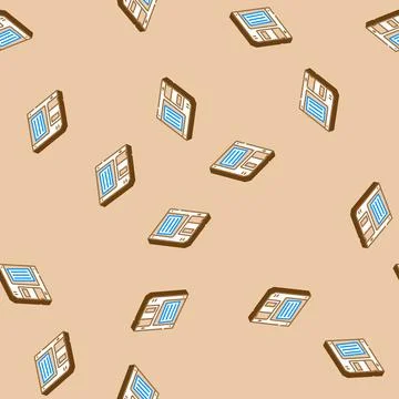 Digital data storage floppy disk isometric icon seamless pattern 스톡 일러스트
