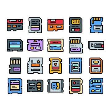 Digital data storage memory cards technology set Illustrazione stock