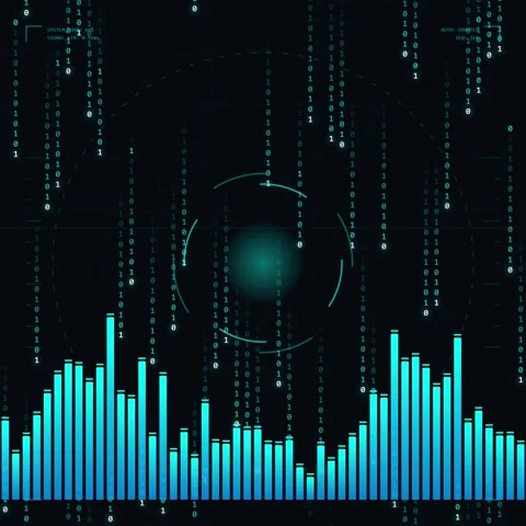 Digital Data Stream and Audio Waveform Visualization - Futuristic Tech Back.. Stock Footage 347266341