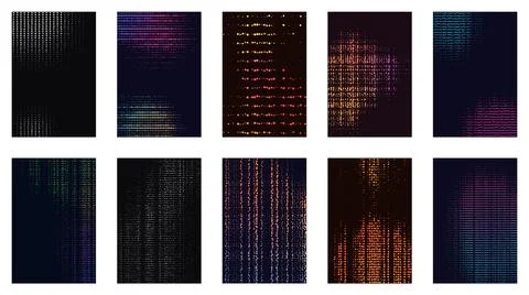 Digital data stream and binary code backgrounds set. Featuring colorful glo.. Stock Illustration