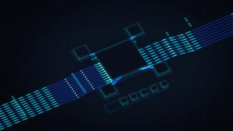 Digital data stream animation featuring glowing blue dot matrix technology Stock Footage 347558790