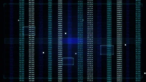Digital data stream animation with vertical binary code columns and glowing hud Stock-Footage 347941381