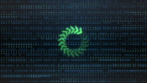 Digital Data Stream With Binary Code Background And Green Circular Timer Stock Footage 322764595